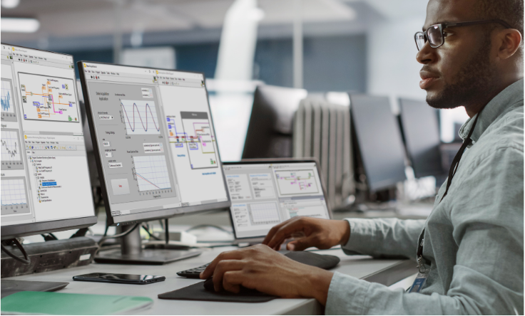 Engineer working on LabVIEW