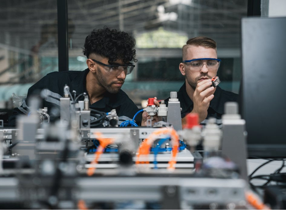 Two engineers working in a lab