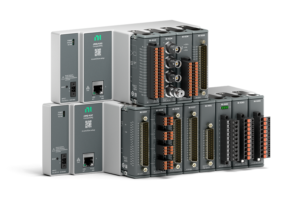 Two CompactDAQ chassis full of modules